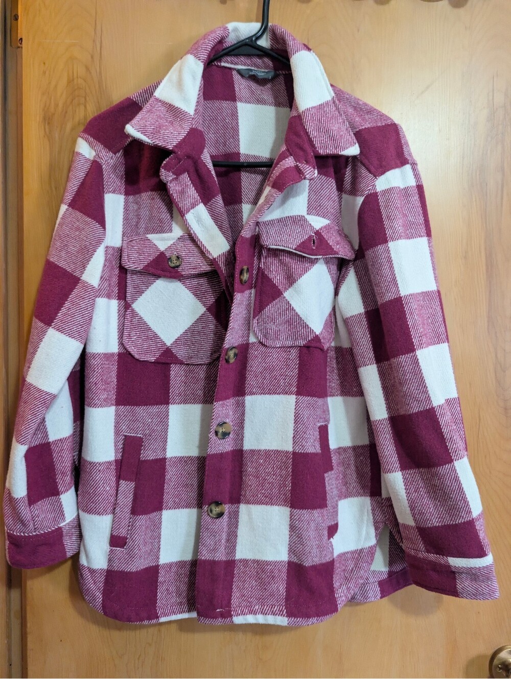 Members Mark Women's Burgundy and White Plaid Shacket Size Small
